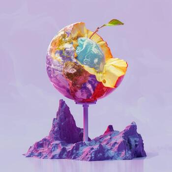 a small globe with the top half in an artistic look, photo