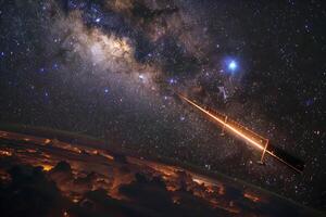 the sky is very clear and bright, with stars above, photo