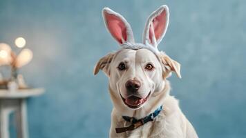 a dog that is wearing an bunny ears outfit and a collar, photo