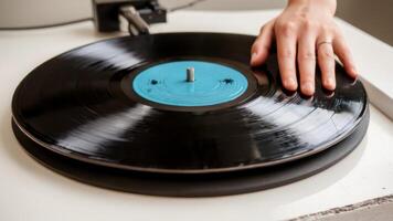 the person using the record to turn up music, photo