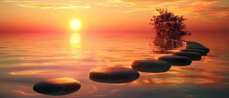 stepping stones form in the water to show different directions, photo