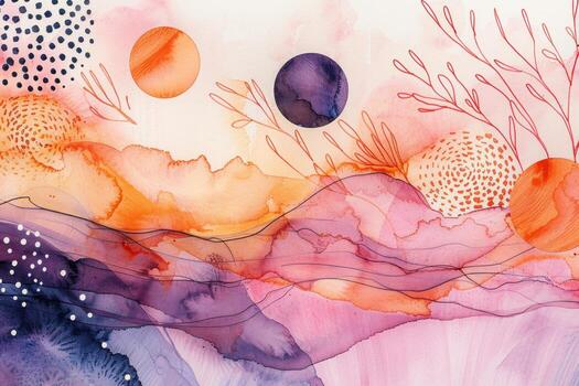 an orange and pink painting with some smaller circles, photo