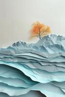 the orange tree is surrounded in blue paper, photo