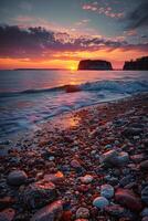 the sun shines in between two cliffs, making it dark, photo