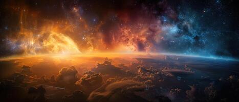the earth and stars reflected in clouds, photo