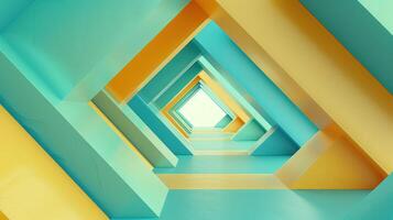 a very unusual hallway with lots of blue and yellow colors, photo