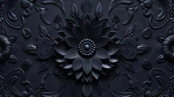 black wall mounted wallpaper with flower decorative design, photo