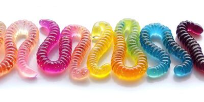 a line of jelly worms lined up in colors, photo