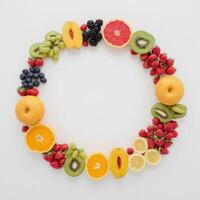 there are many fruit arranged in the shape of a circle, photo