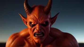 an elaborate looking demon model sitting on the ground, photo