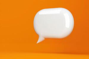an empty speech bubble on orange background with copy space, photo