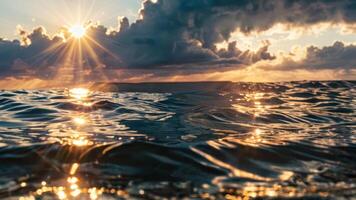 waves are passing through the sunset, as seen in this beautiful photo, photo