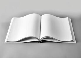an open white book with pages curled forward on a table, photo