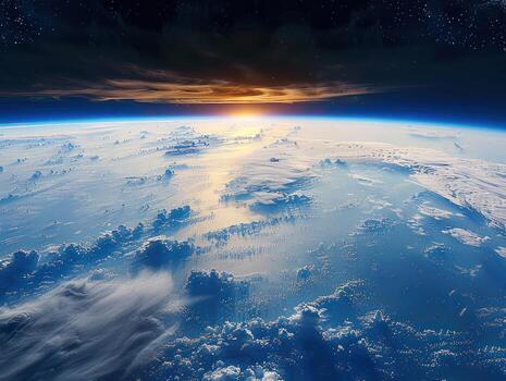 the view of the moon is glowing above the earth, photo