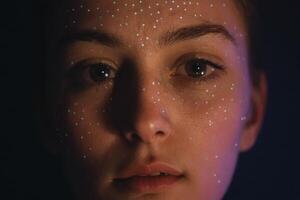 there is led paint on a girl's face and head, photo