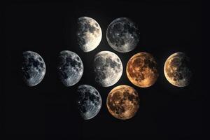 a circle made of many phases on a black background, photo