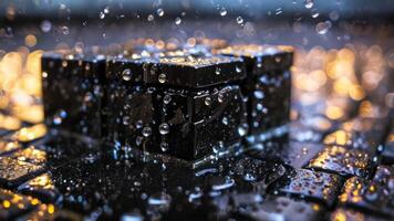 an open trunk with some water drops on it, photo