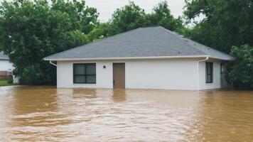 a house is flooded in to a river, photo