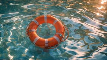 an orange life preserver floating on top of the water, photo