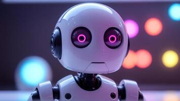 an humanoid model near many colored lights, photo