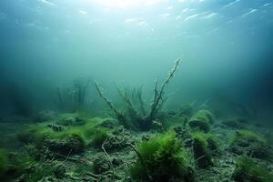 seaweed and sunlight coming through the water at high tide, photo