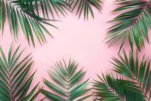 bright pink palm leaf background on a pastel pink wall, photo