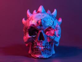a blue and red glowing skulls head, photo