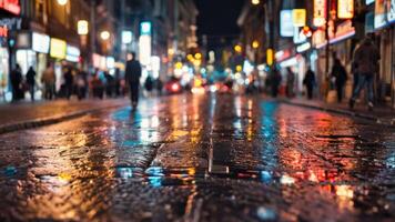 people walking down the street in the rain, photo