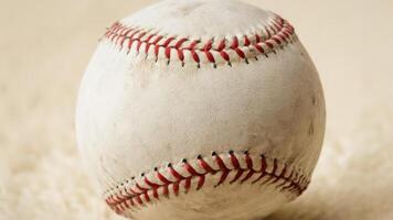 an old baseball laying on top of carpet, photo