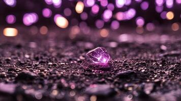 an amethethetic diamond that sits on the ground under dark colored lights, photo