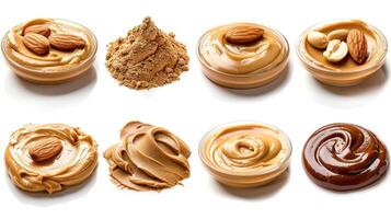 twelve different kinds and shapes of peanut butter, photo