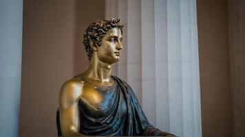 statue inside a museum sitting on a table, photo