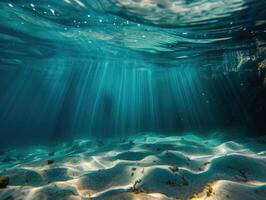 an image of light shining from the water's surface, photo