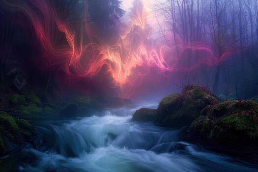 water flowing beside some rocks with colorful effects, photo