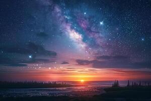 a sunset and the earth is reflected on this milky filled sky, photo