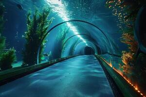 fish and other animals inside an aquarium full of lights, photo