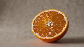 an orange cut in half placed on the floor, photo