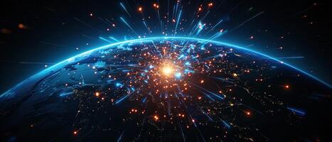 the earth at night, with stars all around it, photo