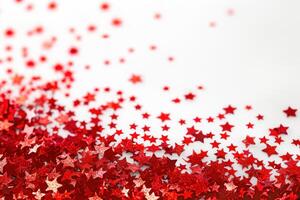 red and white stars with an area of larger ones scattered, photo