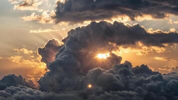 sun coming out from behind clouds in an otherwise cloudy sky, photo
