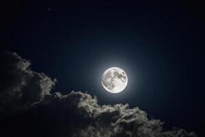 the moon shines brightly against a dark night sky, photo