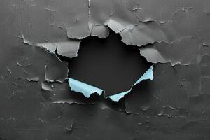 the piece of blue paper is visible through peeling paint, photo