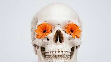 an image of a skull and some flowers on it, photo