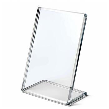 this glass sign stands on a base, for displaying various products, photo