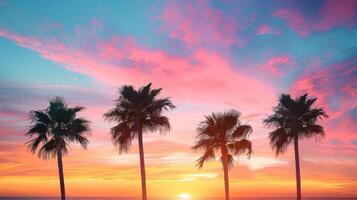 three people are on benches under some palm trees at the beach, photo