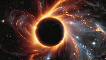 an abstract picture shows the hole in front of the large orange sun that is exploding into space, photo