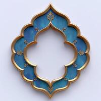 an oriental blue and yellow ornament in the shape of an octagonal medallion, photo