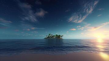 an island over the ocean during sunset, photo