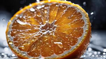 a slice of an orange sitting on slices of water, photo