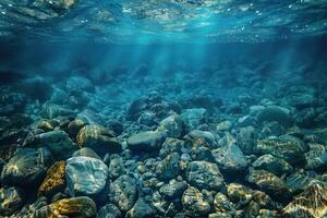 water over many rocks in an ocean, photo
